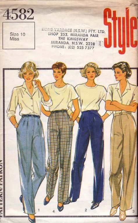 Women's Pants Style Pattern | Vintage Sewing Patterns From 1920s Through 1980s Patron Vintage, Look Retro, Pants Women Fashion, 1980s Fashion, Pants Style, Couture Vintage, Sewing Pattern Sizes, Fashion Design Sketches, Pants Pattern