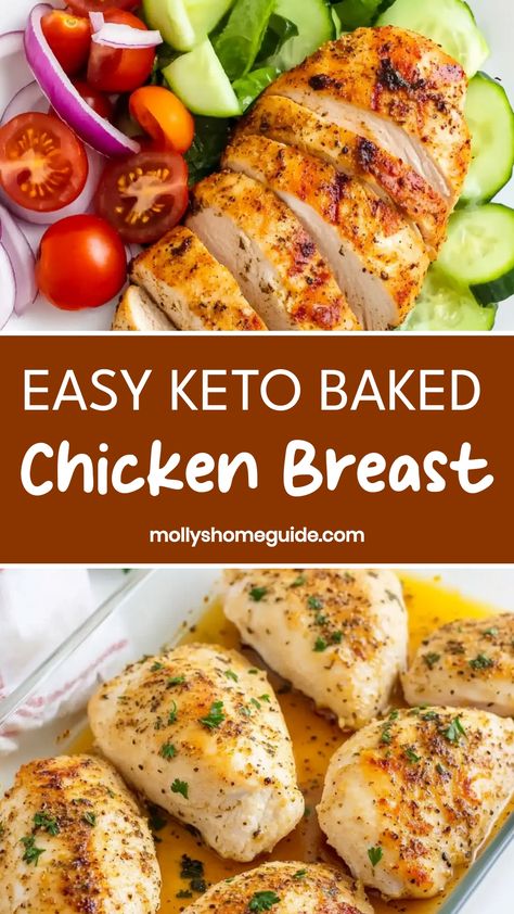 Indulge in a delicious and low-carb meal with this keto baked chicken breast recipe. Enjoy tender, juicy chicken seasoned to perfection and baked until golden brown. This simple yet flavorful dish is perfect for anyone following a ketogenic lifestyle or looking for a healthy dinner option. Packed with protein and easy to make, this keto-friendly recipe will become a staple in your meal rotation. Serve it with your favorite side dishes or salads for a wholesome and satisfying meal that the whole Easy Baked Chicken Healthy, Baked Chicken Low Calorie, Easy Baked Chicken Recipes 4 Ingredients, Healthy Grilled Chicken Recipes Low Carb, Simple Keto Chicken Recipes, Healthy Oven Chicken Recipes, Chicken No Carb Recipes, Chicken Casserole Recipes For Dinner Healthy Low Carb, Chicken Breastrecipes Boneless Low Carb