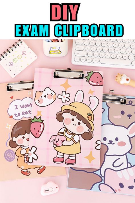 DIY Exam Clipboard, DIY Back To School, Paper Craft, Kids craft, cardboard craft Cute Clipboard Designs, Diy Clipboard Decoration, Kawaii School Supplies Diy, Clipboard Diy, Cute Clipboard, Clipboard Crafts, Diy Desk Accessories, Diy Clipboard, Clipboard Decorating