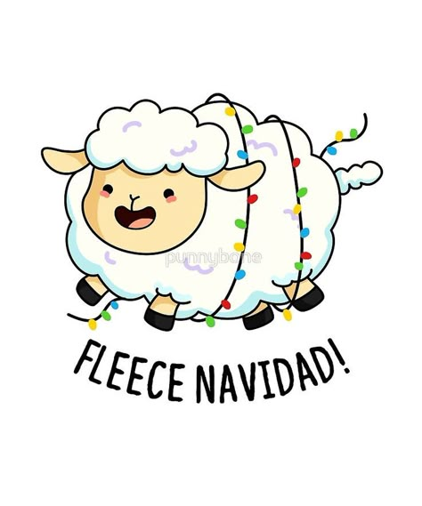 "Fleece Navidad Christmas Animal Pun" by punnybone | Redbubble Navidad Cute, Nails Navidad, Sheep Puns, Fleece Navidad, Christmas Sheep, Christmas Puns, Christmas Drawings, Animal Puns, Sticker Christmas