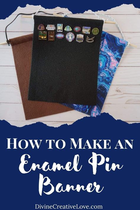 Make your own pin banner for your wall with this easy tutorial! #diy #pinbanner #homedecor . #Enamel_Pins_Diy #Kingdom_Bloggers #Pin_Banner #Teen_Ministry Craft Closet Ideas, Kingdom Bloggers, Enamel Pins Diy, Make Your Own Pins, Pin Banner, Enamel Pin Design, Junior Ranger, Pin Anime, Disney Diy Crafts