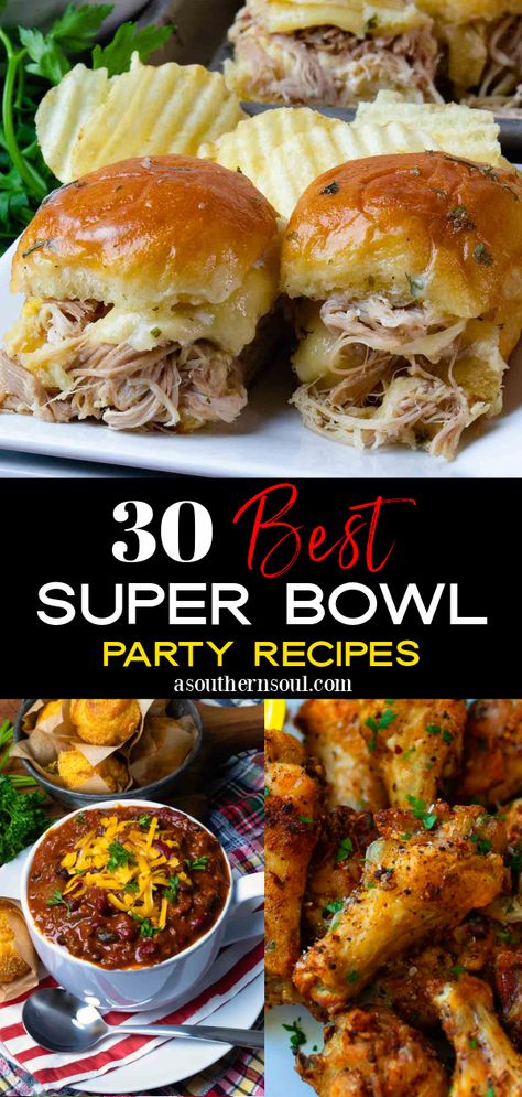 Super Bowl Dinner, Party Main Dish, Supper Bowl, Superbowl Food Appetizers, Super Bowl Menu, Superbowl Desserts, Easy Super Bowl, Super Bowl Recipes, Bowl Party Food