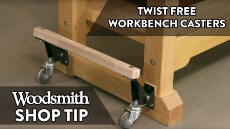 Logan shares a way to use workbench casters without causing your bench frame to rack or twist. Diy Garage Plans, Retractable Casters, Workbench Casters, Workbench Ideas, Work Tables, Mobile Workbench, Diy Workbench, Bench Plans, Wood Turning Projects