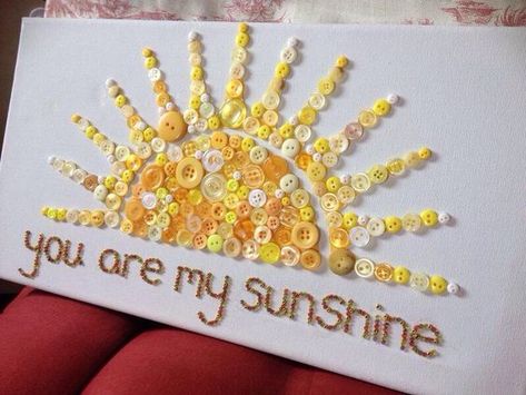 Button Art Flowers On Canvas, You Are My Sunshine Jewelry, Seed Bead Art On Canvas, You Are My Sunshine Craft, Bead Canvas Art, Button Canvas Art, Button Craft Ideas, Diy Valentine Decor, Button Tree Art