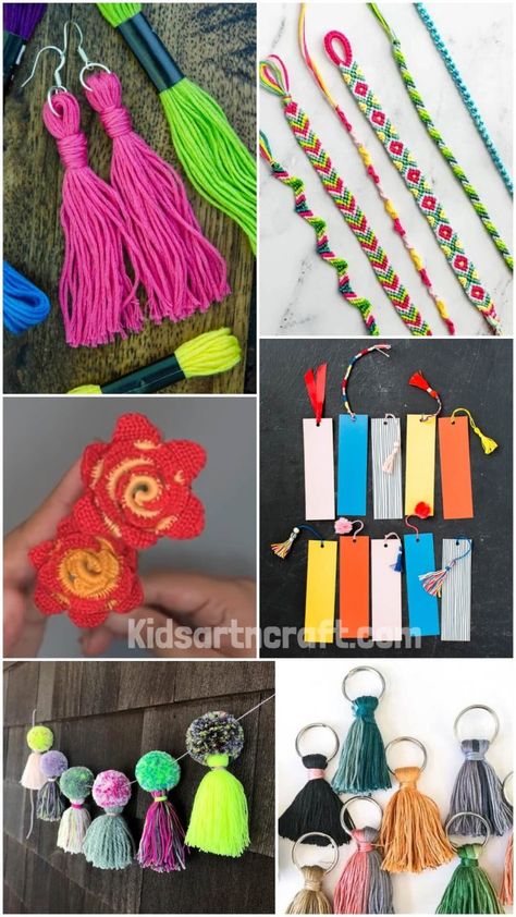 Embroidery Floss Crafts For Adults - Kids Art & Craft Crafts Using Embroidery Thread, Crafts With Embroidery Thread, Things To Make With Embroidery Floss, Things To Do With Embroidery Thread, Embroidery String Crafts, Embroidery Floss Crafts Projects Ideas, Embroidery Floss Ideas, Embroidery Floss Projects, Embroidery Thread Crafts