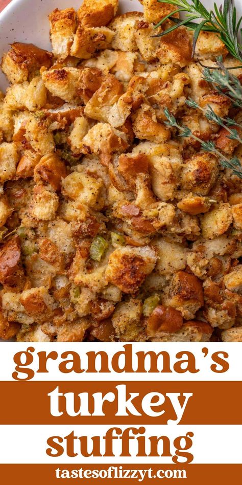 My Grandma's Thanksgiving Turkey Stuffing has stood the test of time. This buttery, savory, melt-in-your-mouth stuffing is the best stuffing recipe around! Butter Stuffing, Thanksgiving Turkey Stuffing, Stuffing Recipes Crockpot, Turkey Stuffing Recipe, Turkey Dressing Recipe, The Best Stuffing, Homemade Stuffing Recipes, Best Stuffing Recipe, Keto Turkey