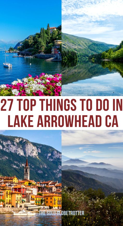 There are many fantastic things to do in Lake Arrowhead if you want a weekend trip from San Bernardino. Located amidst the San Bernardino National Forest, Lake Arrowhead is one of the best hidden gems in southern California that has recently become popular. Whether you want a quiet weekend surrounded by abundant natural beauty or enjoy water activities on your holiday, continue reading this post to learn about the best things to do in Lake Arrowhead, California. Lake Arrowhead Aesthetic, Lake Arrowhead California Things To Do, Weekend Getaway California, Lake Arrowhead California, San Bernardino National Forest, Big Bear Lake California, Camping Usa, California Bucket List, San Bernardino California