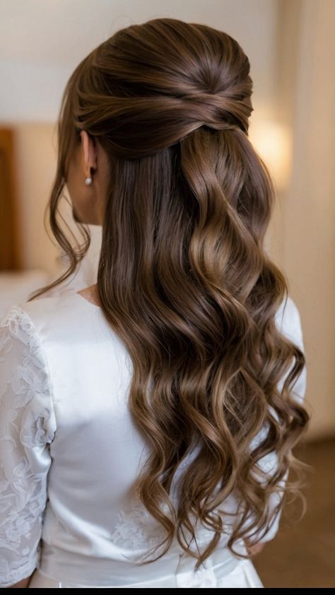 Discover stunning bride hairstyles for long hair with veil braid and vintage inspirations From simple side bridal styles to easy brunet loose waves find your perfect bridal look Get ideas for half-up veil braids and elegant vintage flower styles Straight or curly these brunette bridal hairstyles are sure to wow on your special day Long Brown Hair Wedding Styles, Bridal Hair For Brunettes, Bride Hair Down Brunette, Brunette Wedding Hairstyles With Veil, Half Up Half Down Wedding Hair Braids, Brunette Bride Hair, Bride Hairstyles Brunette, Bridal Hair Dark Hair, Long Hair Styles For Wedding