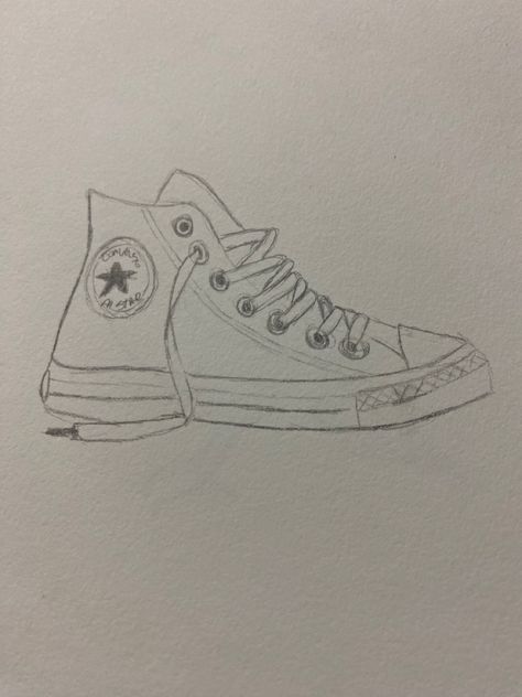 Converse Sketch Simple, Art Ideas Sketches Easy, How To Draw Converse, Shoe Drawings Converse, Drawing Ideas Shoes, Converse Drawing Ideas, Converse Sketch, Drawings Of Shoes, Shoes Drawing Easy