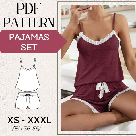 PATTERN Sewing Short Pajama Set, Short Satin Pajama Pdf, Two Pieces Pajama Sewing Pattern, Size 4-24, PDF Download, Beginner Pattern Step By Step Sewing Patterns, Sewing Pattern Pajamas, Lounge Set Pattern Sewing, Sewing Bras Free Pattern, Sewing Pajama Set, Pajama Set Pattern Sewing, Pajama Pattern Sewing, Pyjamas Sewing Pattern, Simple Gifts To Sew