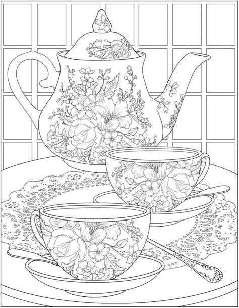 Free tea time coloring pages from Dover Publications Modele Zentangle, Dover Publications, Adult Colouring Pages, Free Adult Coloring Pages, Coloring For Adults, Adult Coloring Book Pages, Pola Sulam, Coloring Pages For Adults, Adult Colouring