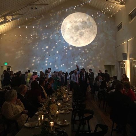 Start Night Party Theme, Moon Centerpieces Wedding, Star Engagement Photos, Wedding Venue Stars, Full Moon Decorations Party, Moon Theme Sweet 16, Moon Stars Wedding Theme, Moon Debut Theme, Celestial Wedding Decor Starry Nights