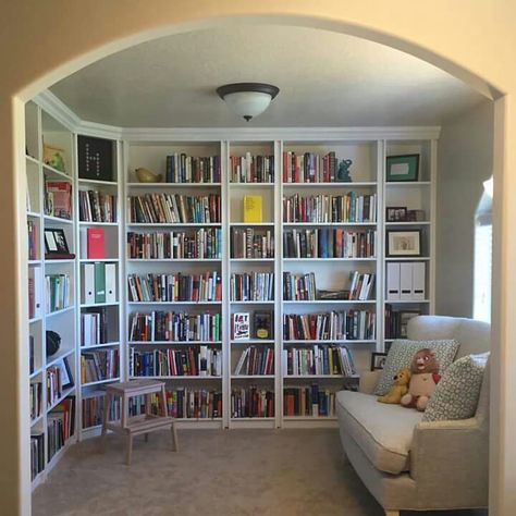 Dinning Room Turned Into Library, Home Library Rental, Closet Turned Into Library, Small Closet Library, Walk In Closet Library, Library In Small Room, Closet Library Nook, Diy Library Room Small Spaces, I’m Home Library