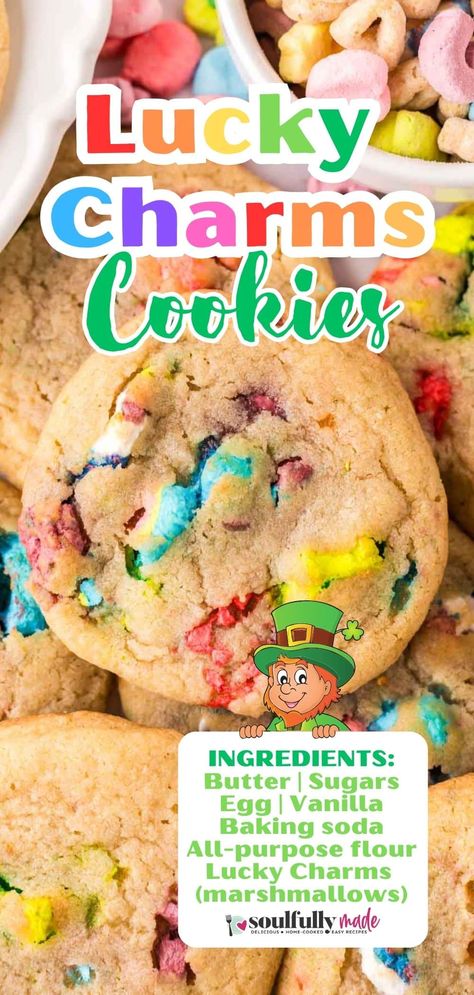 Tap into the magic of St. Patrick's Day with these Lucky Charms Cookies. These chewy Lucky Charms cookies are packed with those fun Lucky Charm marshmallows and are so soft and gooey. Easily make up a batch in only 25 minutes to add to your St. Patrick’s Day tasty treats! Not only for the Irish, these giant cookies with colorful marshmallows are just right for birthday parties and more. Lucky Charms Cookies, Cookie Frosting Recipe, Easy Delicious Appetizers, Infused Chocolate, Giant Cookies, American Cookies, St Patrick's Day Food, Cookie Icing Recipe, Lucky Charms Marshmallows