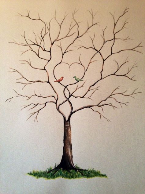 Wedding Tree Painting, Tree With Branches Drawing, Family Tree Drawing Ideas, Family Painting Ideas, Family Tree Drawing, Painting Of A Tree, Family Tree Painting, Family Tree Art, Family Tree Project