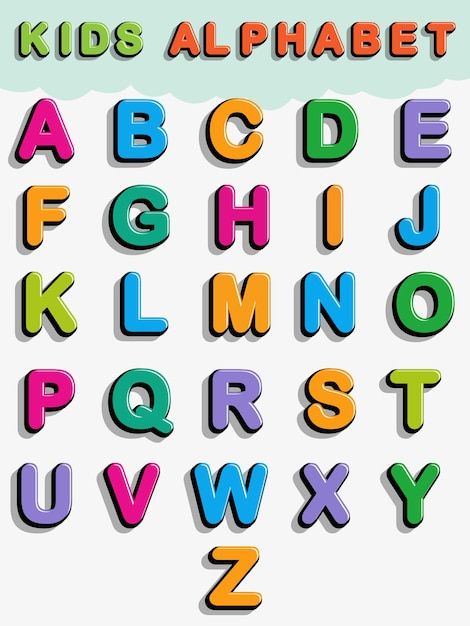 Vector colorful cartoon style english al... | Premium Vector #Freepik #vector #baby-school #kids-alphabet #preschool #kindergarten-teacher Different Letters Styles Alphabet, Alphabet Cartoon Letters, Abcd Alphabet Fonts For Kids, Alfabet Letters Design, Alphabet Chart Printable Free, English Alphabet Design, English Font Design, Abcd Letters, English Alphabet For Kids