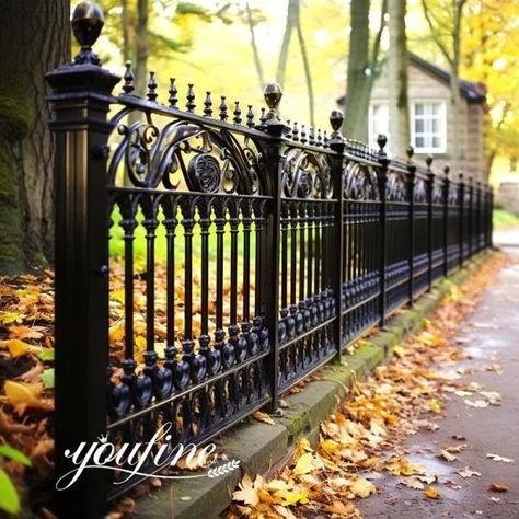 Iron Railings & Balustrade - Wrought iron Designs - YouFine Metal Railings Outdoor Balconies, Black Wrought Iron Fence, Iron Fence Design, Wrought Iron Balcony Railing, Wrought Iron Railing Exterior, Rod Iron Fences, Wrought Iron Fence Panels, Wrought Iron Porch Railings, Iron Fence Panels