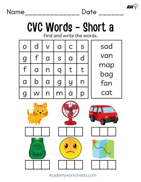 CVC Words - Short a Learn to read short a words. Crossword! Cvc Word Activities Worksheets, Short A Cvc Words Worksheets, Cvc Word Activities 1st Grade, Cvc Short A Worksheets, Cvc Crossword Puzzles, Cvc Word Activities Free Printable, Brain Boosting Activities, Short A Sound, Short A Words