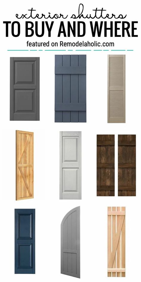 Add A Special Touch To Your Home Exterior With Shutters. We Will Show You Some Ideas For Exterior Shutters To Buy And Where Featured On Remodelaholic.com #curbappeal #decorating #styleideas #shutters Wooden Shutters Exterior, Outside Window Shutters, House Shutter Colors, Outdoor Window Shutters, Modern Shutters, Large Shutters, Exterior Vinyl Shutters, Window Shutters Exterior, Farmhouse Shutters