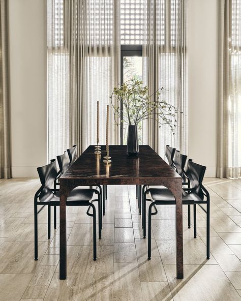 CB2 on Instagram: “Permission to change your dining chairs with your mood. Our set savings makes it even easier. Link in bio to shop all dining.” Wood Table Black Chairs Modern, Cb2 Dining Room, Rh Dining Room, Lacquered Table, Italy Table, Black Metal Dining Chairs, Burled Wood Table, Walnut Wood Dining Table, Black Leather Dining Chairs