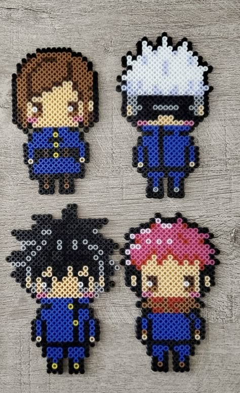 Jujutsu Kaisen Perler Bead Patterns, Anime Fuse Beads Patterns, Gojo Satoru Perler Beads, Anime Iron Beads, Hama Beads Patterns Anime, Chibi Perler Bead Patterns, Anime Melty Beads, Anime Hama Beads Pattern, Anime Bead Art