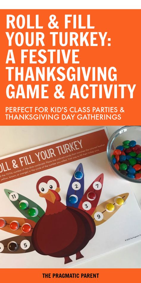 Fun Thanksgiving Turkey Kids Game: Roll & Fill Your Turkey Printable Activity. Great for class parties, Thanksgiving day and Thanksgiving gatherings & the holiday season Roll A Turkey, Turkey Printable, Fun Thanksgiving Games, Thanksgiving Games For Kids, Birthday Traditions, Kids Game, Kids Class, Thanksgiving Games, Thanksgiving Fun