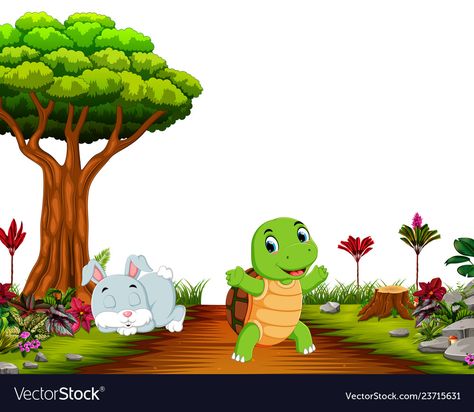 Tortoise Run, Hare And Tortoise, Rabbit And Tortoise, Picture Story For Kids, Road Vector, Sleeping Bunny, Montessori Art, School Clipart, Happy Cartoon