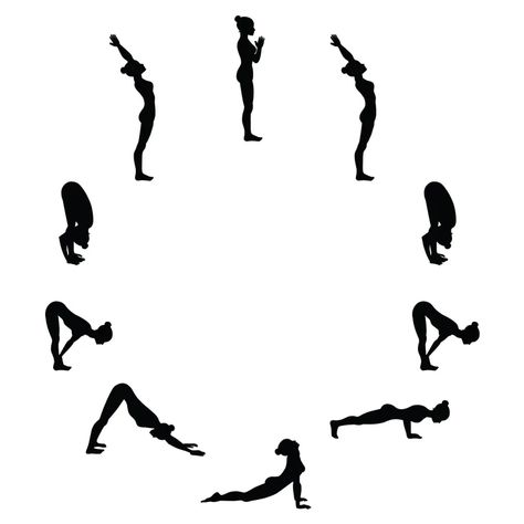 Surya Namaskar A: How to Flow Through Sun Salutations - Yoga Journal Sequence Drawing, Ashtanga Yoga Poses, Sun Salutation Sequence, Posture Drawing, Viparita Karani, Chaturanga Dandasana, Yoga Drawing, Yoga Teaching, Indian Eyes