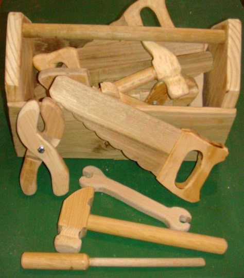 Picture of Kids wooden tool set UPDATED new tool Kids Woodworking Projects, Wooden Tool Box, Wooden Toys Diy, Wooden Tools, Woodworking Projects Furniture, Handy Man, Woodworking Projects For Kids, Woodworking Toys, Woodworking For Kids