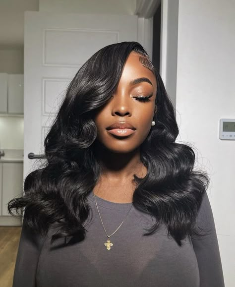 Side Part 16 Inch Wig, 20 Inch Side Part Wig With Curls, Body Wave Shoulder Length Hair, Body Wave Medium Length, Side Part Curls Short, Side Part Buss Down With Curls, Side Part And Curls, Body Wave Curls Black Women, Short Body Wave Sew In