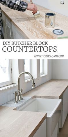 Diy Butcher Block Countertops, Kitchen Renovation Diy Ideas, Diy Butcher Block, Block Countertops, Kitchen Diy Makeover, Diy Kitchen Renovation, Kitchen Organization Diy, Diy Kitchen Remodel, Diy Kitchen Storage