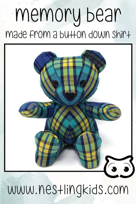 plaid shirt memory bear Keepsake Teddy Bear, Teddy Bear Patterns Free, Teddy Bear Patterns, Bear Patterns Free, Black Onesie, Keepsake Bear, Fancy Shirt, Bear Patterns, Memory Bears