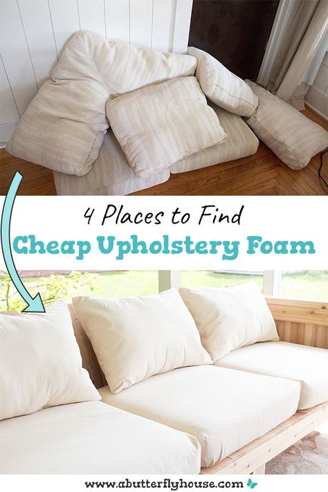 Buying upholstery foam new is so expensive. Check out this guide for finding cheap upholstery foam for your DIY projects. #Sewing Sofa Cushions Diy, Outdoor Couch Cushions, Outdoor Cabana, Outdoor Couch, Diy Outdoor Decor, Upholstery Foam, Patio Diy, Backyard Diy, Diy Cushion