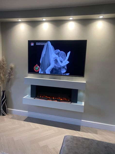 Floating Tv Cabinet Fireplace, Floating Tv Console With Fireplace, Floating Fireplace Ideas, Wall Mounted Tv And Electric Fire, Ethanol Fireplace Living Room Wall Mount, 65 In Tv Firplace Mount, Floating Fireplace, Wall Mounted Fireplace, Apartment Living Room Design