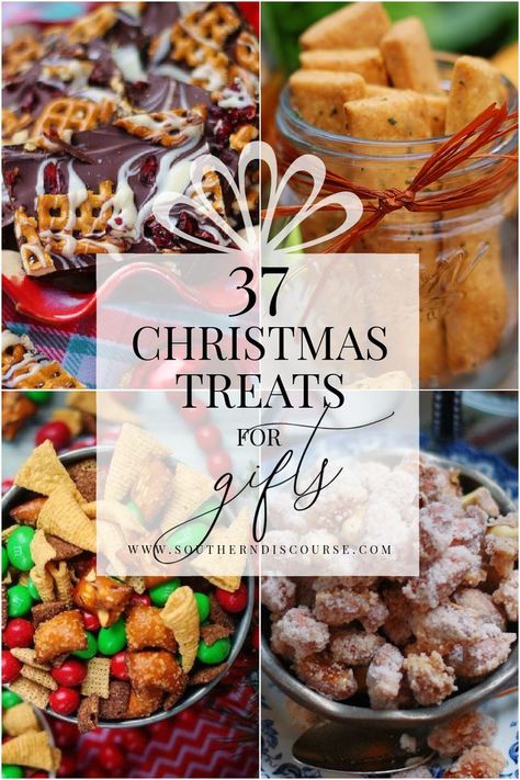 Give a Christmas gift from the heart this year! From cookies, to snack mixes, breads, muffins, spreads and easy candies, these recipes will help you whip up the perfect Christmas food gifts for hostesses, teachers, neighbors, friends and family. Savory Christmas Treats, Treat Gift Ideas, Christmas Snacks Gifts, Easy Food Gifts, Christmas Snack Mix, Southern Discourse, Christmas Snacks Easy, Christmas Treats For Gifts, Homemade Food Gifts