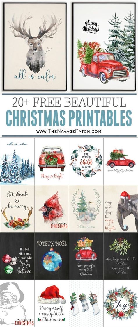 20+ Beautiful Free Watercolor Winter Woodland Printables | Free watercolor Christmas printables | Free Christmas printables | Free printable watercolor art for winter| Free printable holiday wall decor | #TheNavagePatch #FreePrintable #watercolor #easydiy #Christmasprintables #Typography #Christmas #Holidaydecor #DIYChristmas | TheNavagePatch.com Free Farmhouse Christmas Printables, Christmas Transfers Printable, Printable Christmas Pictures Free, Free Snowman Printables, Christmas Printables Free, Christmas Transfers, Nightmare Before Christmas Font, Christmas Fonts Alphabet, Typography Christmas