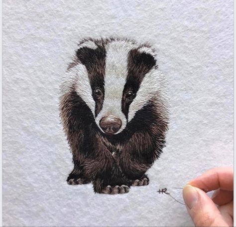 Badger Embroidery, Badger Illustration, Creature Fantasy, Watercolor Paintings Nature, Honey Badger, British Wildlife, Fairytale Illustration, Thread Painting, Animal Embroidery