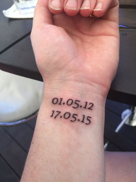 Birthday Wrist Tattoos, Birthday Tattoo Ideas Numbers, Baby Birthday Tattoo, Kids Birthdate Tattoos, Child Birthday Tattoo, Birthday Tatoos Ideas, Kids Birthday Tattoo, Birthdate Tattoo Ideas, Happy Birthday Tattoo