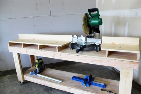 DIY Miter Saw Bench Miter Saw Bench, Mitre Saw Station, Mitre Saw Stand, Miter Saw Table, Table Saw Stand, Diy Table Saw, Serra Circular, Diy Workbench, Workbench Plans