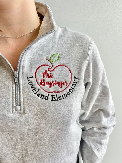 School Jacket, Teacher Wardrobe, Teacher Personalized, Teacher Clothes, Personalized Teacher Gifts, Teacher Things, Future Classroom, Quarter Zip Sweatshirt, Personalized Hoodies