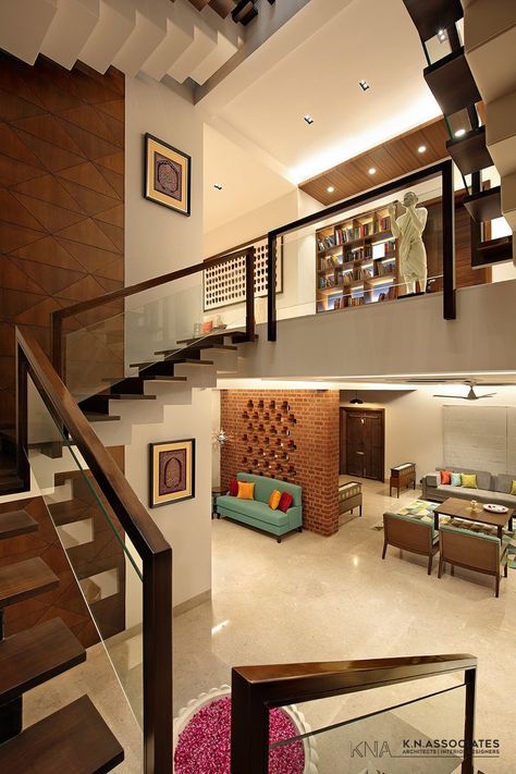 Modern Residence Is An Interesting Mix Of Different Styles : Contemporary Mixed With Traditional | KN Associates - The Architects Diary Interior Design Blogs, Interior Design Minimalist, Modern House Interior, Indian Home Interior, Interior Design Per La Casa, Home Stairs, Houses Interior, Duplex House Design, Home Stairs Design