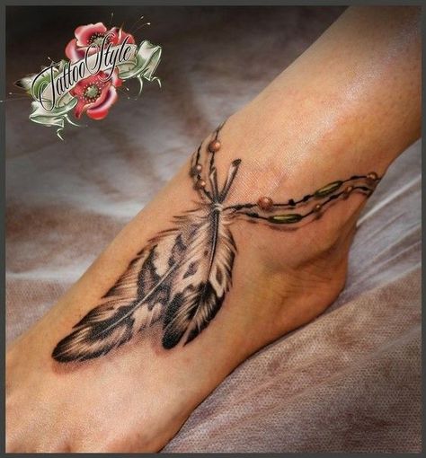 Choctaw Tattoos For Women, Indian Feather Tattoos For Women, Feather Anklet Tattoo, Flowing Tattoos, Native American Tattoos For Women, Indian Tattoos For Women, Tattoo Designs Leg, Feather Hip Tattoos, Tattoo Ideas Japanese