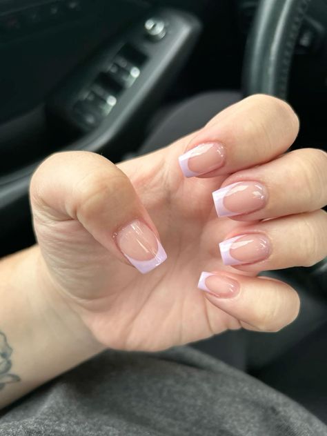 light purple french tip nails Light Purple French Tip Nails, Summer French Tips, Tanning Tips In The Sun, Blue And Purple Nails, Purple French Tip Nails, Purple French Tips, Purple French Tip, Acrylic Square Nails, French Tip Acrylics