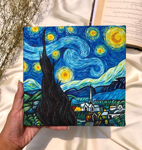 Starry Night Painting Ideas, Van Gogh Drawings, فنسنت فان جوخ, Diy Canvas Art Easy, Modern Art Canvas Painting, Starry Night Art, Crying Face, Spiderman Art Sketch, Starry Night Painting