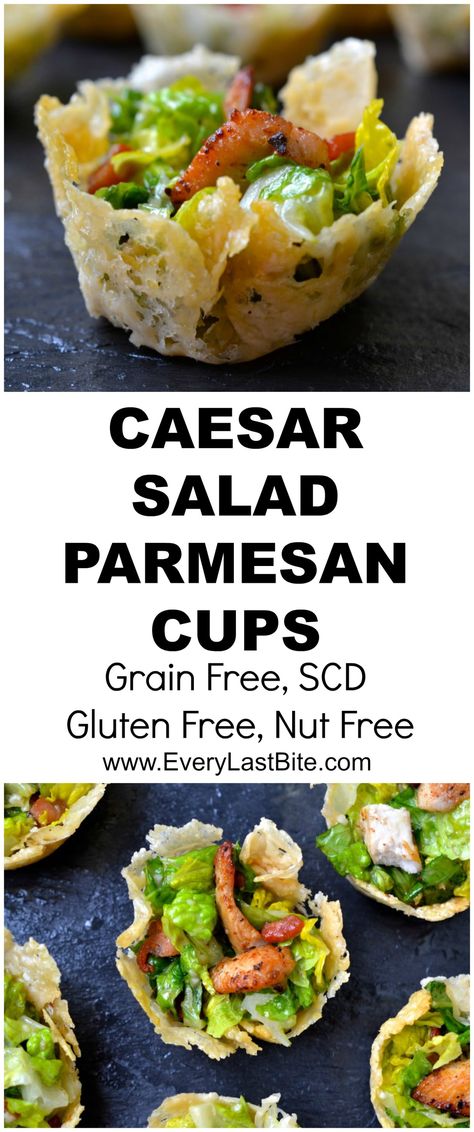 Caesar Salad Cups, Salad Parmesan, Brunch Party Menu, Parmesan Cups, Chicken Caesar Pasta Salad, Specific Carbohydrate Diet, Parmesan Crisps, Everyday Dishes, Carbohydrate Diet