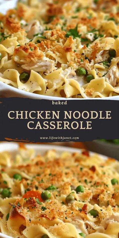 Make this awesome baked chicken noodle casserole with items in your pantry already Baked Chicken Noodle Casserole, Quick And Easy Casserole Recipes, Easy Chicken Noodle Casserole, Chicken Egg Noodles, Easy Weeknight Casseroles, Quick And Easy Comfort Food, Chicken Breast Casserole Recipes, Chicken Breast Casserole, Chicken Noodle Casserole Recipe