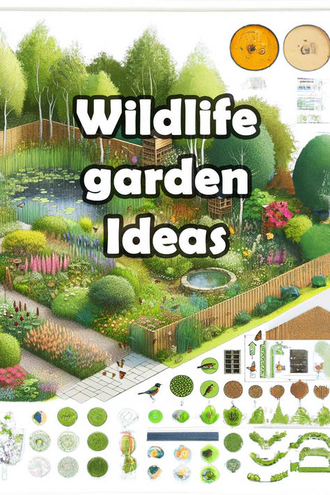 Transform your garden into an urban jungle with these 32 stunning wildlife garden ideas. Create a vibrant habitat for birds, bees, and other wildlife to thrive. From butterfly-friendly plants to birdhouses and bat boxes! Get inspired and embrace biodiversity with these easy-to-implement ideas that will not only beautify your garden but also contribute to the preservation of the environment. Start your journey towards a more eco-friendly and sustainable lifestyle today! Eco Garden Design, Backyard Wildlife Habitat Ideas, Butterfly Garden Design Layout, Bird Garden Ideas, Wildlife Friendly Garden Ideas, Wildlife Friendly Garden, Garden For Birds, Gorilla Gardening, Bug Habitat