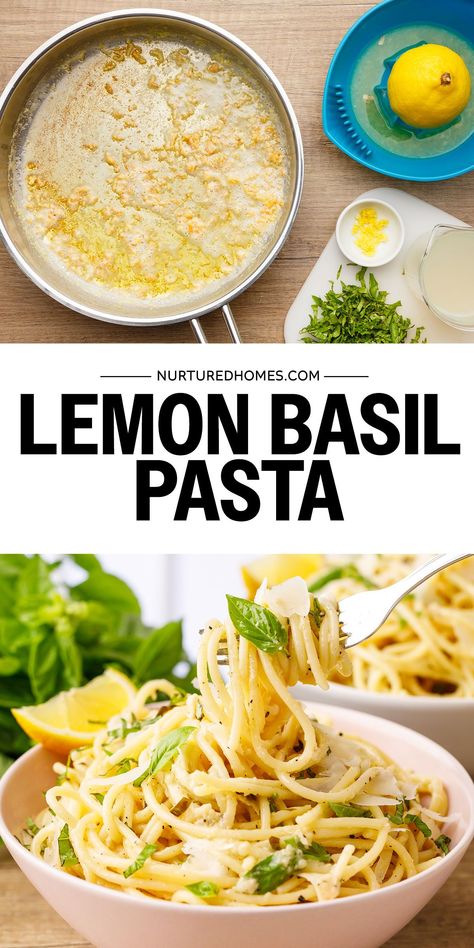 This lemon basil pasta is a restaurant-quality dish that can be ready in half an hour. It’s my favorite to make for meal preps & can be enjoyed hot or cold. Recipes With Lemon Basil, Pasta With Basil Recipes, Basil Dinner Recipes, Recipes With Fresh Basil Leaves, No Pasta Dinner Ideas, Basil Recipes Pasta, Basil Recipes Dinner Ideas, Recipes With Basil, Pasta Basil