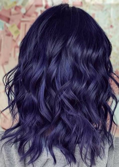 Shades Of Purple Hair, Dark Purple Hair Color, Indigo Hair, Mendhi Decor, Purple Hair Color, Dark Purple Hair, Medium To Long Hair, Bold Hair Color, Purple Highlights