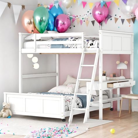 Modren Twin Over Full Bunk Bed With Desk,Solid Construction For Bedroom - Bed Bath & Beyond - 40529317 Full Bunk Bed With Desk, Full Over Full Bunk Bed, Bunk Bed With Desk, Twin Over Full Bunk Bed, Bed With Desk, Full Bunk Bed, Full Bunk Beds, Bed Desk, Kids' Bed